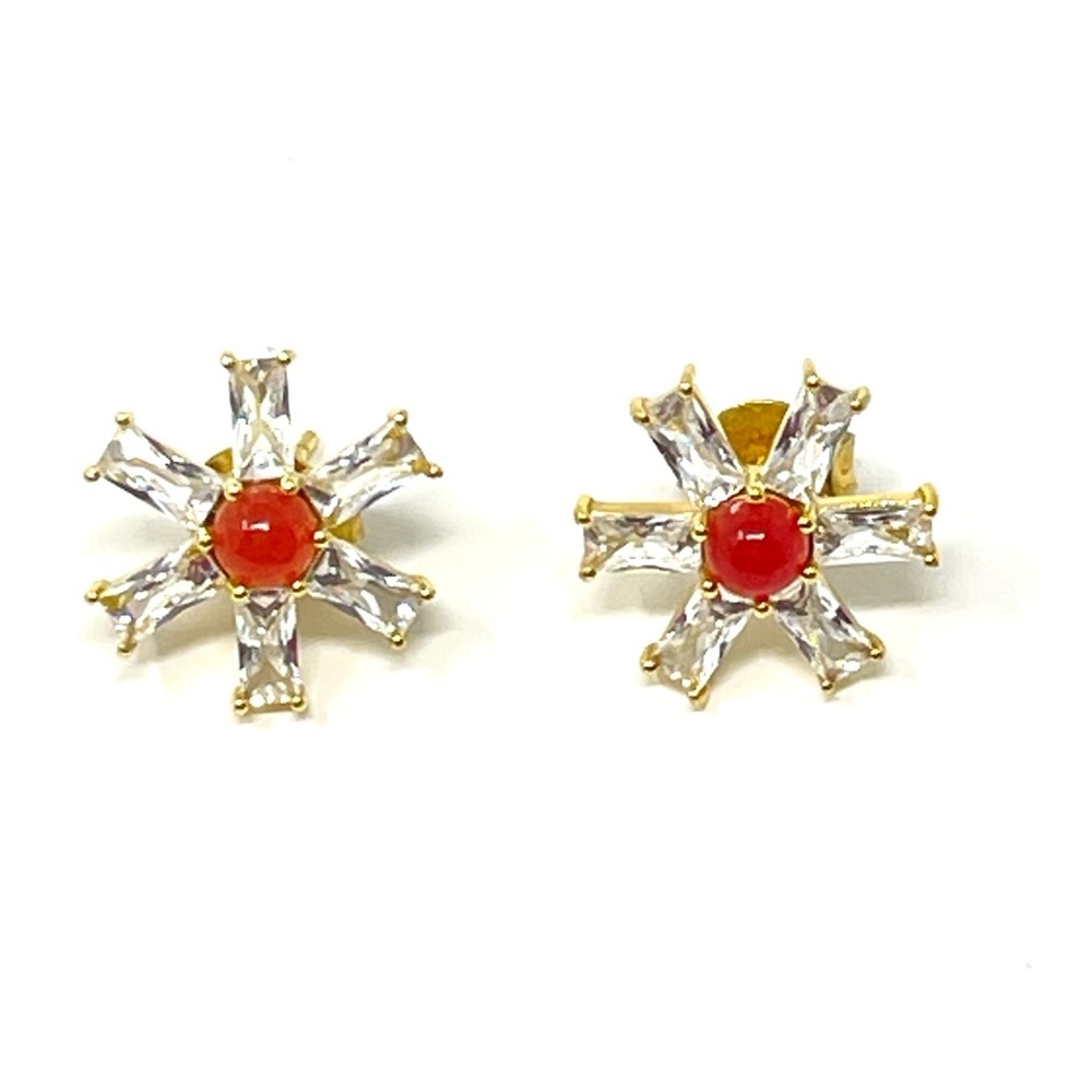 New Anthropologie Floral Crystal Coral Post Earrings